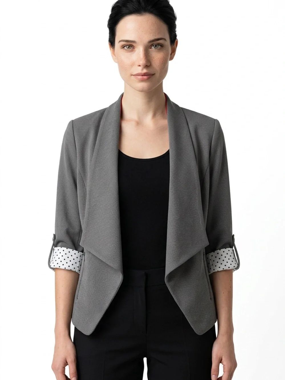 41 HAWTHORN | NEW Teegan Gray Open-Front Blazer Jacket Polka Dot Women’s Size M